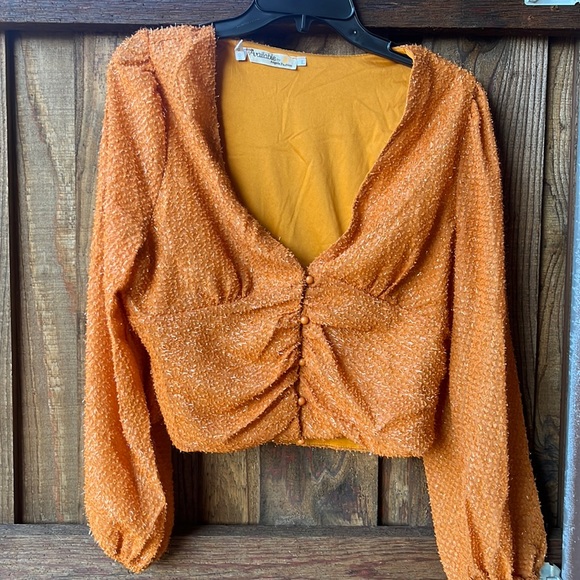 Orange Sparkly V-neck Blouse - Picture 1 of 4